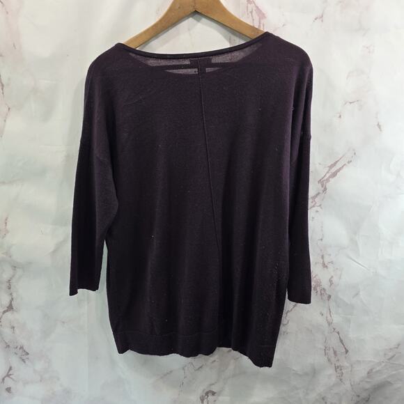 J Jill Sweater Womens Medium P Purple Eggplant Merino Wool Seam Lightweight - Picture 5 of 11